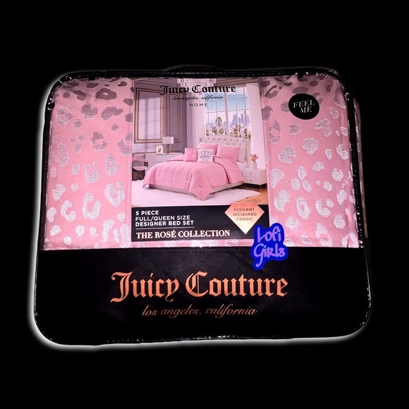 Juicy Couture Rosé Collection Jacquard Baby Pink Leopard Goth Crown 5 pc Bed Set - Picture 10 of 10